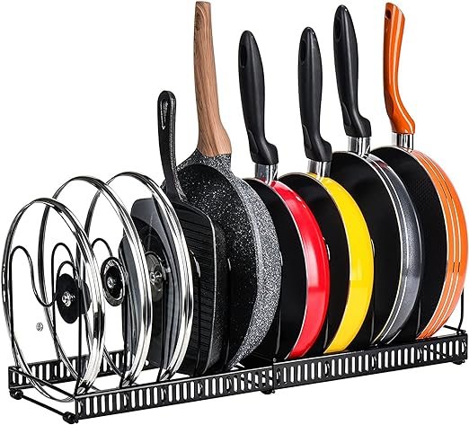 Organiser rack with pans and lids