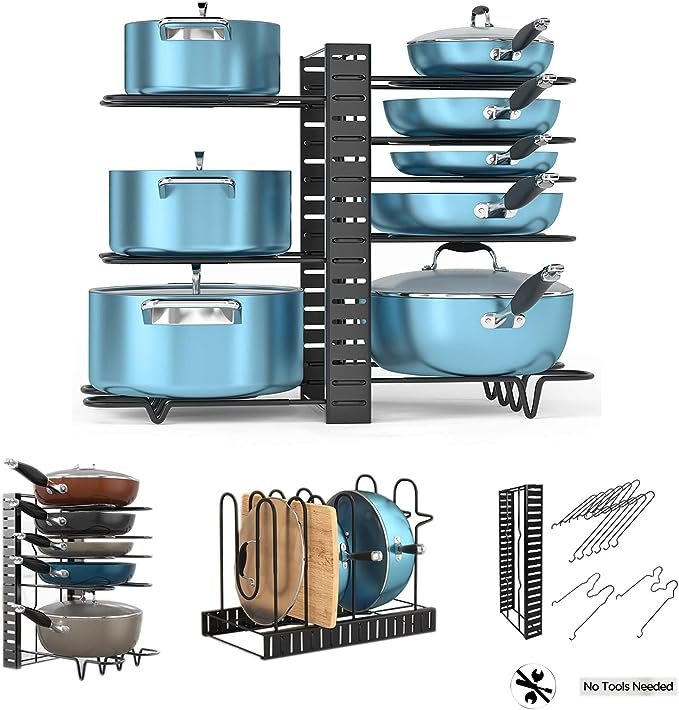 Double organiser rack for pots and pans adjustable